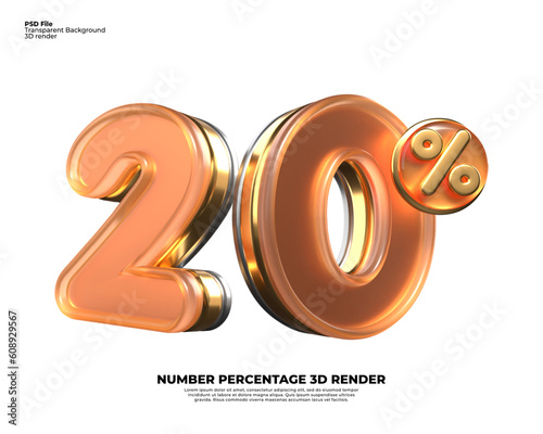 3D number 20 percentage sale discount gold