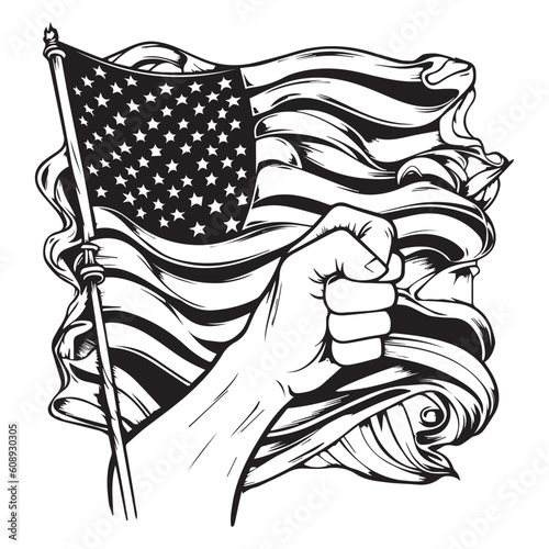 A vibrant Independence Day greeting poster featuring a joyful celebration of the 4th of July. The poster shows a waving American national flag, symbolizing patriotism, pride, and the spirit of freedom