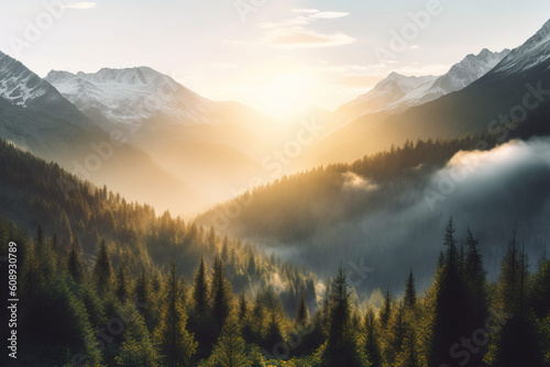 sunrise over mountain forest