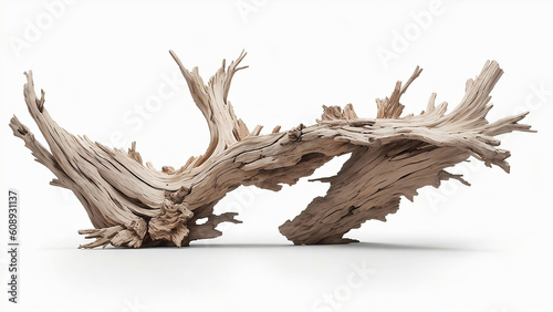 Driftwood Isolated on White Background Aged Wood   AI Generated