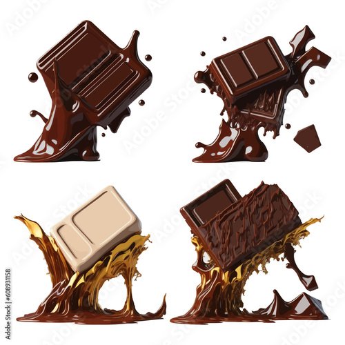 Set of 3D Chocolate Bar with Chocolate Splash