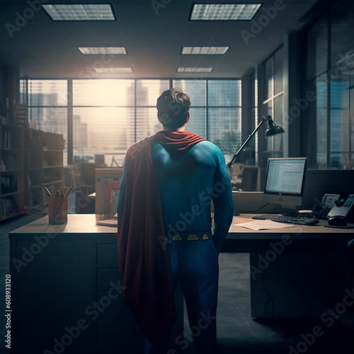 generative ai illustration of superhero from behind, cannot see his face