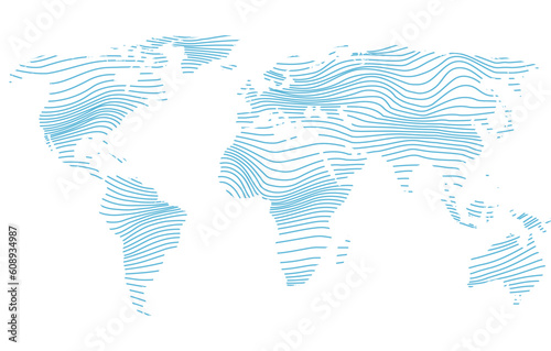 abstract world map - vector illustration of striped blue colored map