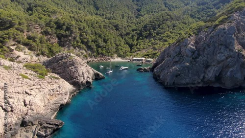 Ibiza Cala Es Portitxol, playa recóndita y espectacular a vista de Drone photo
