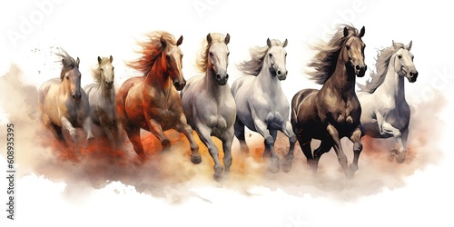 Leinwand Poster seven horses, generative Ai