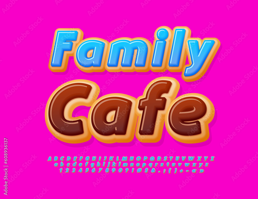 Vector Tasty Emblem Family Cafe. Sweet Donut Font. Creative Alphabet Letters and Numbers set. Vector Tasty Emblem Family Cafe. Sweet Donut Font. Creative Alphabet Letters and Numbers set.