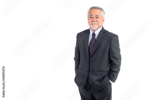 Full length portrait of a business man senior management , Asian senior man , old man with suit isolated on white background with copy space - lifestyle senior male concept