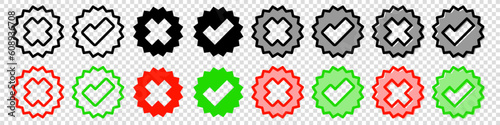 Green check mark and red cross icon. Set of simple icons in flat style