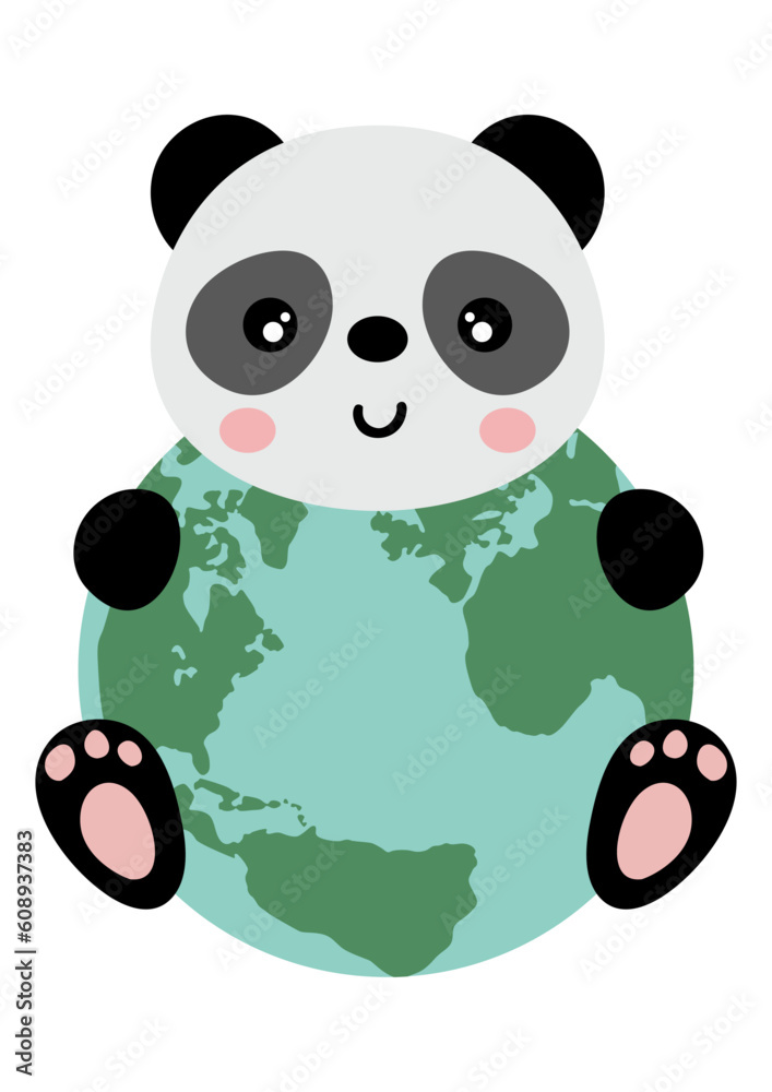 Obraz premium Cute panda with a globe