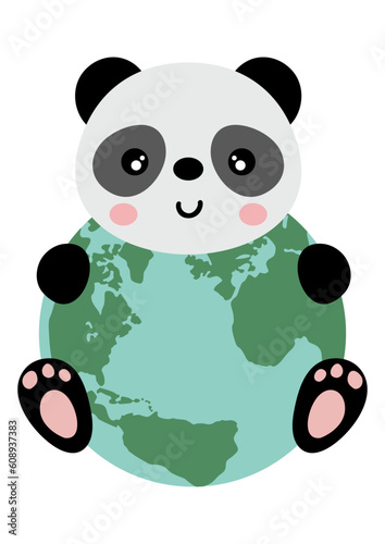 Fototapeta Naklejka Na Ścianę i Meble -  Cute panda with a globe