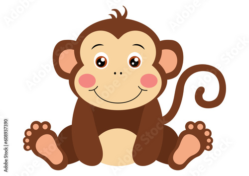 Cute monkey sitting isolated on white