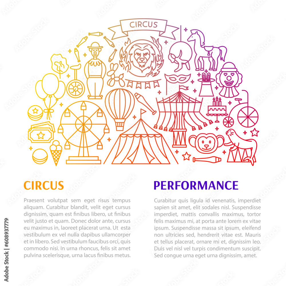 Circus Line Template. Vector Illustration of Outline Design.