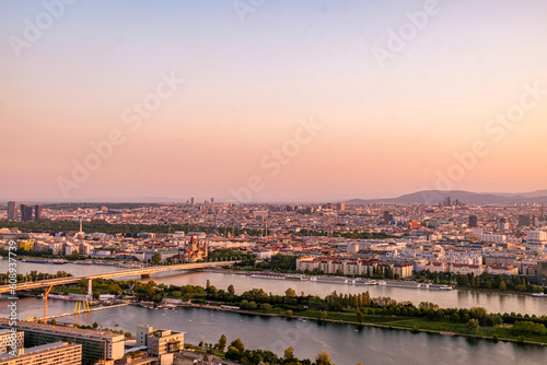 Vienna at sunset. The view over Vienna at dusk. View over Austrian city before evening. Before evening in  Vienna © PHAT