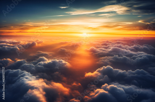 unset over clouds from an airplane © Nilima