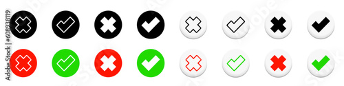 Green check mark and red cross icon set. flat and 3D icon collection
