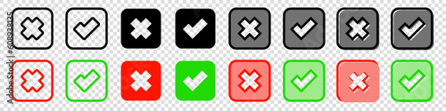 Green check mark and red cross icon. Set of simple icons in flat style
