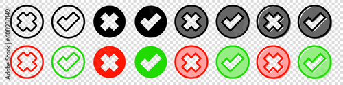 Green check mark and red cross icon. Set of simple icons in flat style