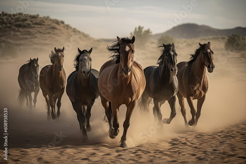  horses running on beach © waranyu