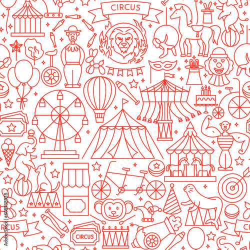 Circus Line Seamless Pattern. Vector Illustration of Outline Design.