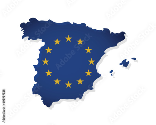 Vector illustration with isolated map of member of European Union - Spain. Concept decorated by the EU flag with yellow stars