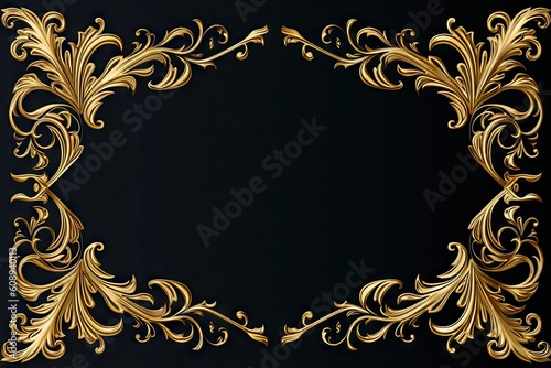 Vintage inspired Golden Frame on a Black Background Isolated. Generative AI illustrations photo