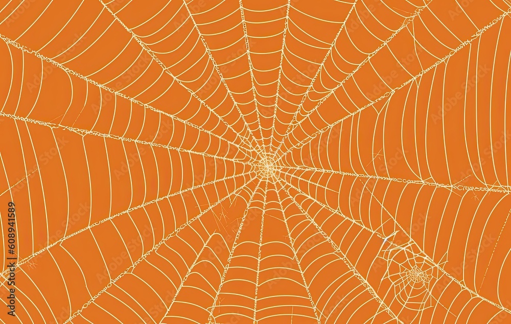 Obraz premium Orange halloween background with spiders web. Generative AI