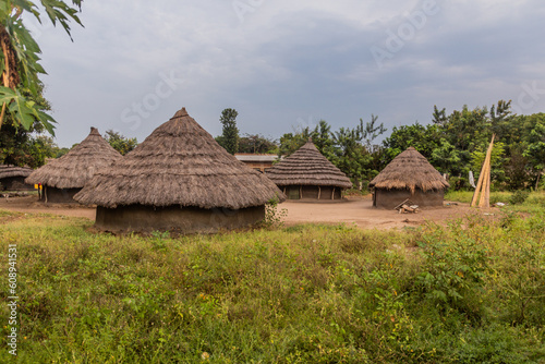 Round huts in Pakwach town, Uganda