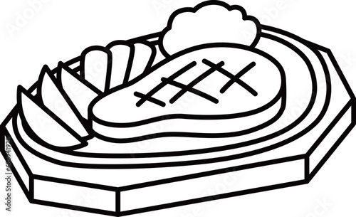 料理食べ物の線画単品アイコン　ステーキ