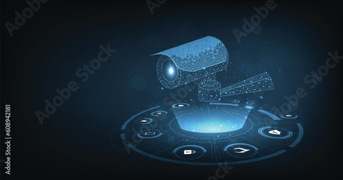 Camera Technology Safety concept design. surveillance and monitoring. Camera vector poly design on a dark blue background, Security system, CCTV Security concept.
