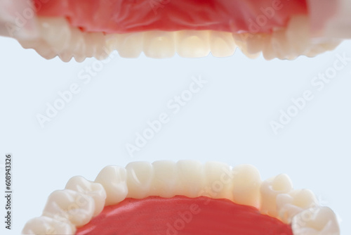 Inside mouth view. Shot from mouth patient of dentist. Concept of oral hygiene in the family.