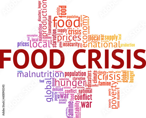 Food Crisis word cloud conceptual design isolated on white background.