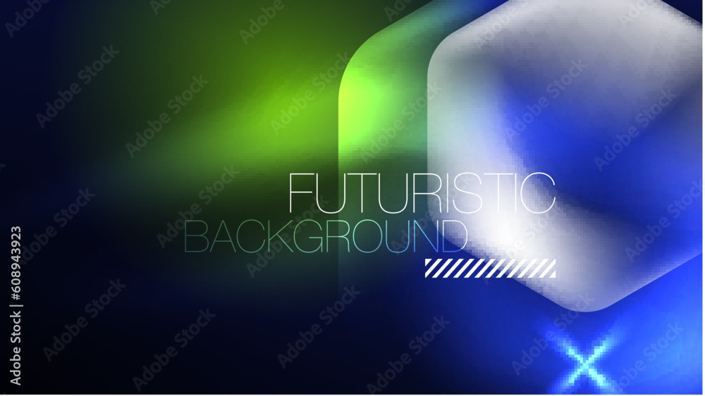 Glowing blue neon hexagons in dark space. Digital technology cyberspace hi-tech techno abstract background template Glowing blue neon hexagons in dark space. Digital technology cyberspace hi-tech techno abstract background template
