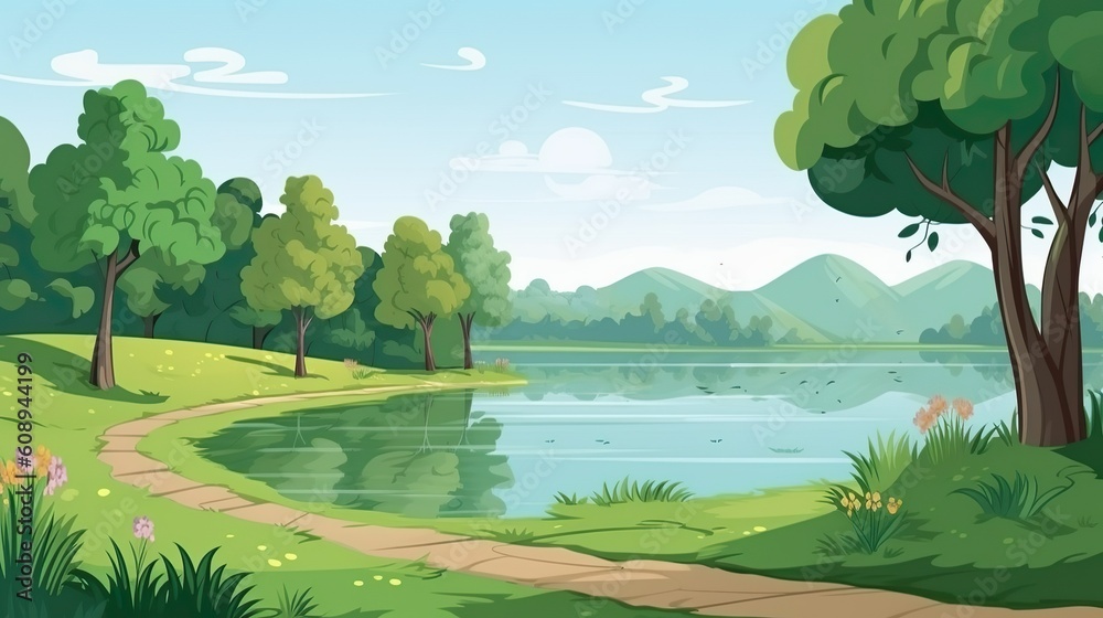 Background park. An artistic depiction of a park in a banner design, featuring an abstract background capturing the beauty of nature. Generative AI.