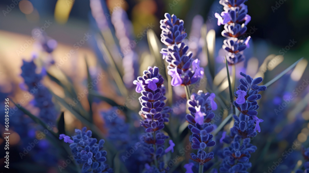 Fototapeta premium Closeup blooming lavender. Generative AI