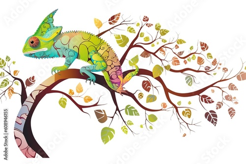 chameleon on a tree branch. a species of lizard. generative ai,