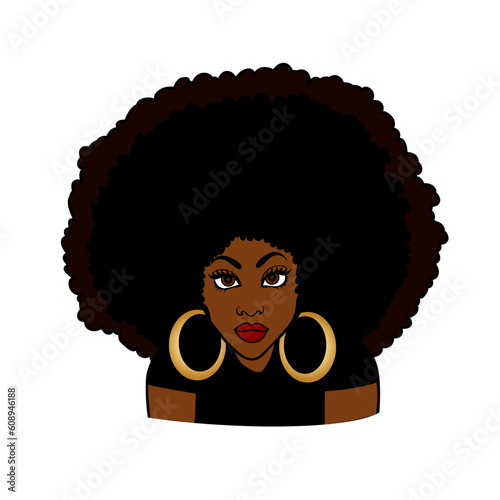 Black lady with afro hair and golden earrings dark skinned woman vector image