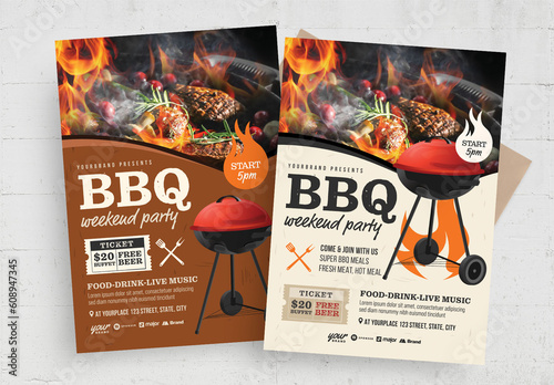 BBQ Barbecue Cookout Flyer Poster Template Layout