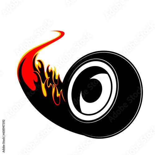 Tyre wheel rolling with flame leaving a fire trail on the road vector image