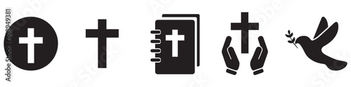 Christian cross vector icon set. Art Varius Black Christian Tsross. Religion symbols isolated on white background. Vector illustration.EPS 10