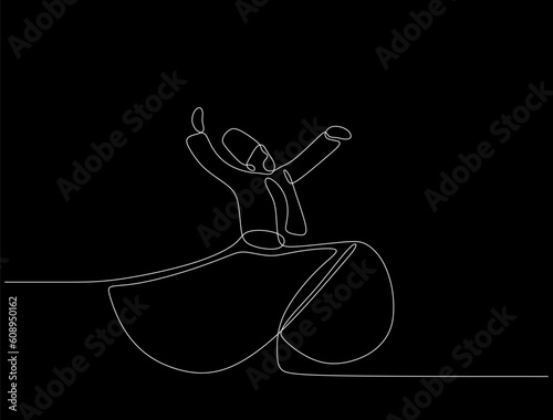 Continuous one line drawing of sufi dancer vector illustration. Traditional Sema dancing minimalist design. One hand drawn Islamic traditional whirling dervish. photo