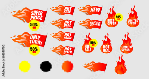 big sale, Hot Sale banner. sales label collection suitable for design promotion media, This weekend special offer, discount up to 50% off. Vector illustration, stickers and tags banners,