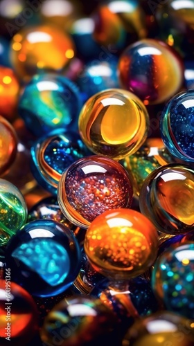 Illustration of glass marbles background, AI Generated