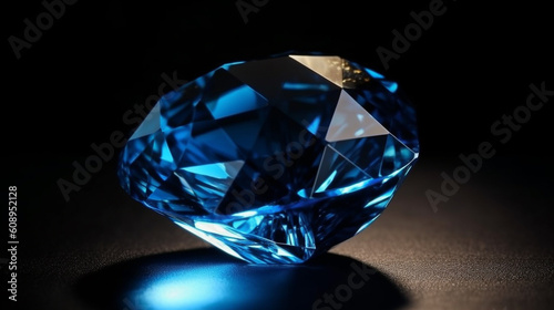 A blue diamond sits on a dark surface.generative ai
