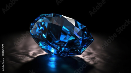 A blue diamond sits on a dark surface.generative ai