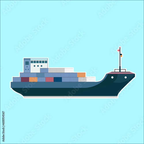 Cargo Ship with containers flat Illustration vector image