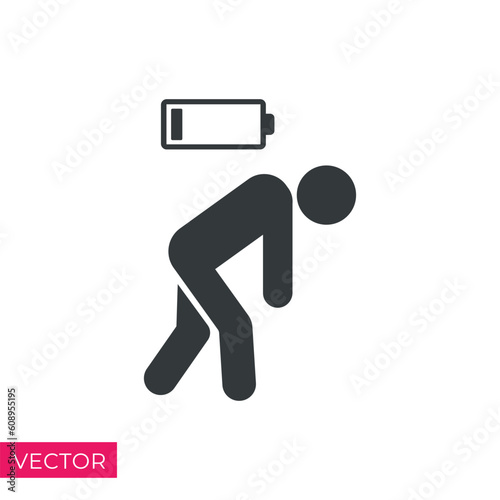 tired person icon, fatigue or exhausted, lack battery energy, low charge, burnout workplace, stress - icon vector