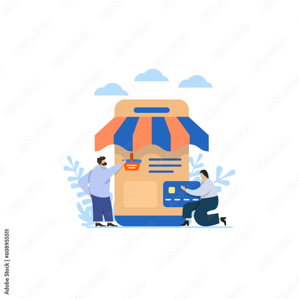 Vector illustration flat design style. Online Shopping web page and landing page concept. Template for your design works. Vector graphics.