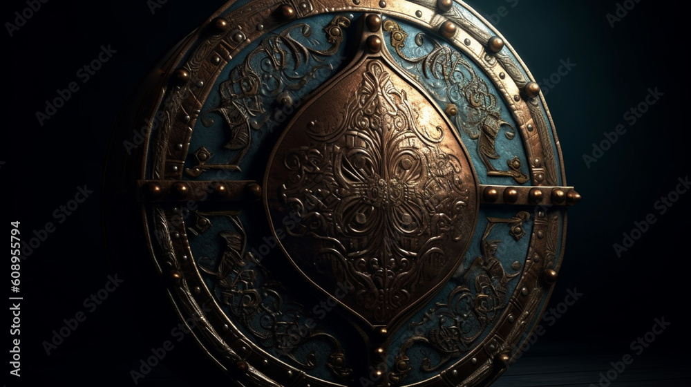 Medieval shield on the dark background. Generative Ai Medieval shield on the dark background. Generative Ai