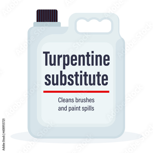 Big bottle of turpentine substitute isolated on white background vector illustration.