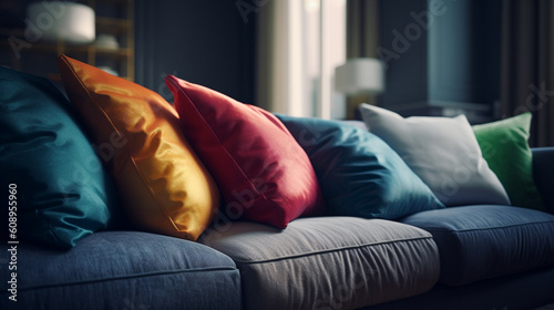 Pillows on sofa. Generative Ai